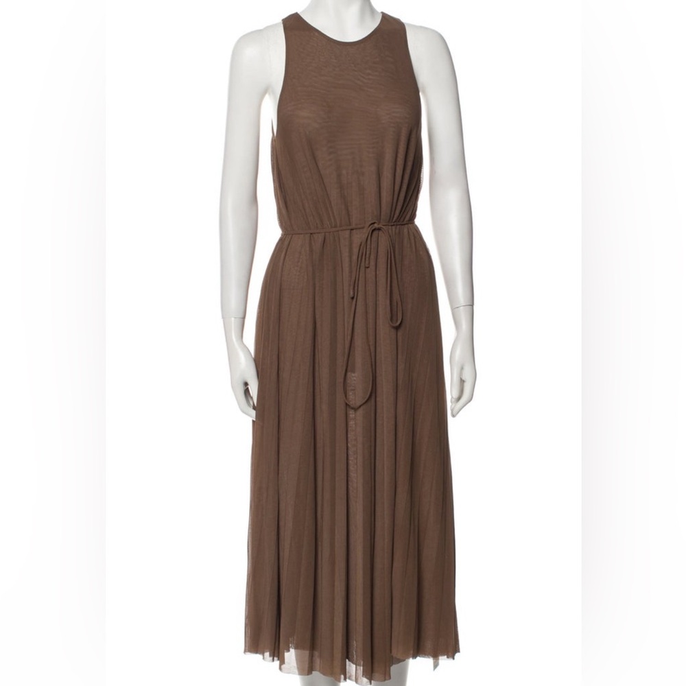 Vince Pleated Chocolate Brown Midi Dress Size S Elegant Fall Holiday Outfit